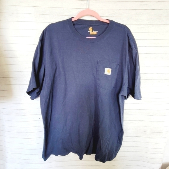 CARHARTT NAVY BLUE CREW NECK POCKET TSHIRT, SZ LARGE - Picture 1 of 7